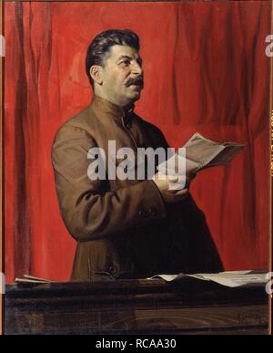 Porträt von Joseph Stalin (1879-1953). Museum: Staatliche Museums- und Ausstellungszentrum ROSIZO, Moskau. Autor: Brodsky, Isaak Izrailevich. Stockfoto