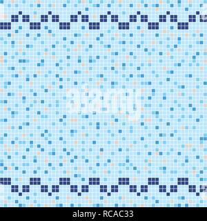Blau und beige Keramische Fliese Mosaik in Pool mit symmetrischen Rand. Vektor nahtlose Muster. Stock Vektor