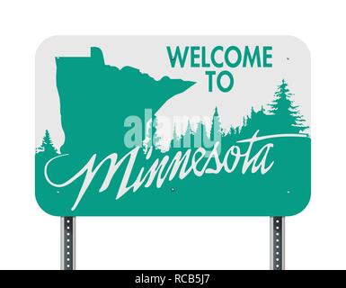 Vector Illustration der Willkommen in Minnesota grünen und weißen Schild Stock Vektor