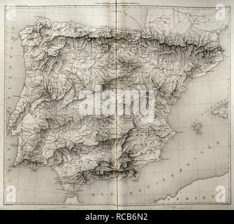 Allgemeine Karte von Spanien und Portugal. Atlas de l'Histoire du Consulat et de l'Empire. Geschichte des Konsulats und des Empire von Frankreich unter Napoleon von Marie Joseph Louis Adolphe Thiers (1797-1877). Zeichnungen von Dufour, Stiche von Dyonnet. In Paris, 1864 bearbeitet werden. Stockfoto