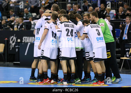 Berlin, Deutschland. 14 Jan, 2019. Handball IHF Men's World Championship: Russland/Deutschland. Team Deutschland während eines Time-out Credit: Mickael Chavet/Alamy leben Nachrichten Stockfoto