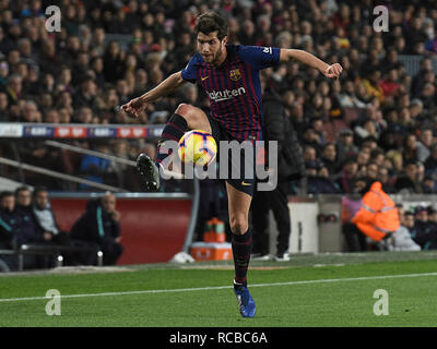 BARCELONA, 13-01-2019. LaLiga 2018 / 2019 Datum 19. Barcelona-Eibar. Sergi Roberto von Barcelona während des Spiels Barcelona-Eibar. Stockfoto