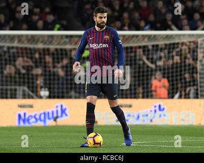 BARCELONA, 13-01-2019. LaLiga 2018 / 2019 Datum 19. Barcelona-Eibar. Gerard Pique Barcelona während des Spiels Barcelona-Eibar. Stockfoto