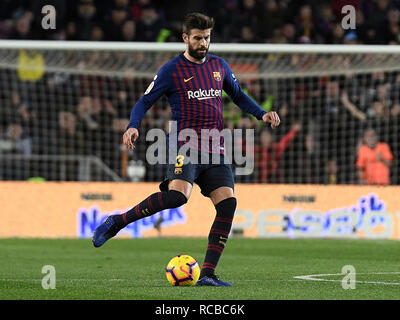 BARCELONA, 13-01-2019. LaLiga 2018 / 2019 Datum 19. Barcelona-Eibar. Gerard Pique Barcelona während des Spiels Barcelona-Eibar. Stockfoto