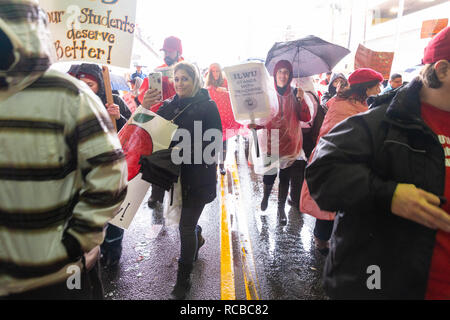 Los Angeles, USA. 14. Jan 2019. Streik der Lehrer Kundgebung in der Innenstadt von Los Angeles, Kalifornien, am 14. Januar 2019. Quelle: Jim Newberry/Alamy leben Nachrichten Stockfoto