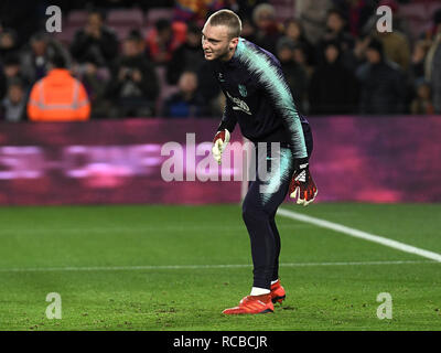 BARCELONA, 13-01-2019. LaLiga 2018 / 2019 Datum 19. Barcelona-Eibar. Jasper Cillessen von Barcelona während des Spiels Barcelona-Eibar. Stockfoto