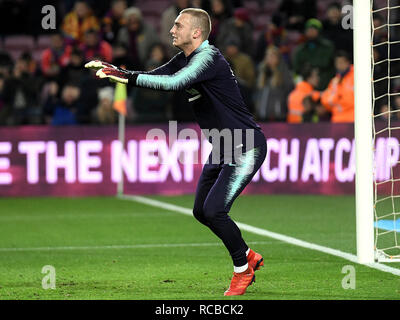 BARCELONA, 13-01-2019. LaLiga 2018 / 2019 Datum 19. Barcelona-Eibar. Jasper Cillessen von Barcelona während des Spiels Barcelona-Eibar. Stockfoto
