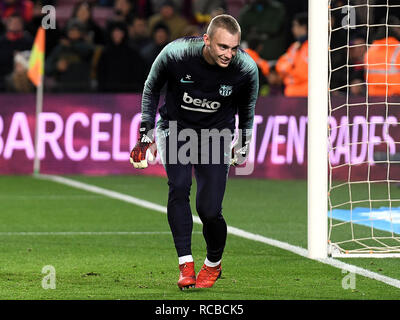 BARCELONA, 13-01-2019. LaLiga 2018 / 2019 Datum 19. Barcelona-Eibar. Jasper Cillessen von Barcelona während des Spiels Barcelona-Eibar. Stockfoto