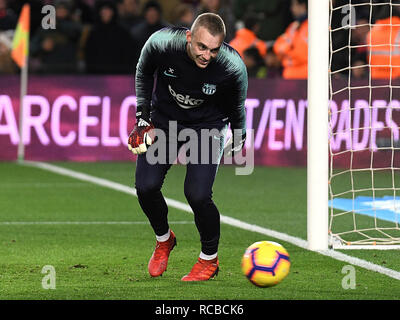 BARCELONA, 13-01-2019. LaLiga 2018 / 2019 Datum 19. Barcelona-Eibar. Jasper Cillessen von Barcelona während des Spiels Barcelona-Eibar. Stockfoto