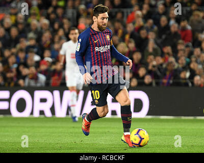 BARCELONA, 13-01-2019. LaLiga 2018 / 2019 Datum 19. Barcelona-Eibar. Lionel Messi Barcelona während des Spiels Barcelona-Eibar. Stockfoto