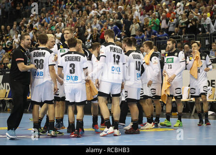 Berlin, Deutschland. 14 Jan, 2019. Team Deutschland bei der IHF Männer Wm 2019: Gruppe A handball Match zwischen Russland gegen Deutschland am 14. Januar 2019 in der Mercedes-Benz Arena in Berlin, Deutschland - Foto Laurent Lairys/DPPI Credit: Laurent Lairys/Agence Locevaphotos/Alamy leben Nachrichten Stockfoto