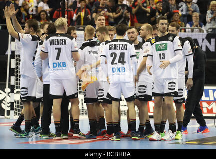 Berlin, Deutschland. 14 Jan, 2019. Team Deutschland bei der IHF Männer Wm 2019: Gruppe A handball Match zwischen Russland gegen Deutschland am 14. Januar 2019 in der Mercedes-Benz Arena in Berlin, Deutschland - Foto Laurent Lairys/DPPI Credit: Laurent Lairys/Agence Locevaphotos/Alamy leben Nachrichten Stockfoto