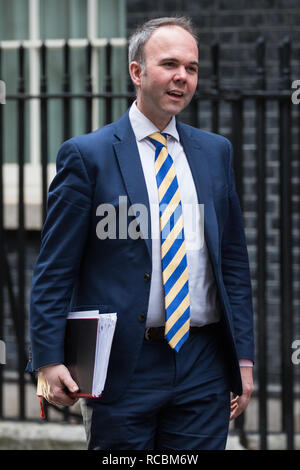 London, Großbritannien. 15. Januar, 2019. Gavin Barwell, Nummer 10 Stabschef, bereitet die Downing Street mit Premierminister Theresa May am letzten Tag des House of Commons Debatte, die der Abstimmung über ihren endgültigen Rücktritt Brexit Vereinbarung vorausgehen wird. Credit: Mark Kerrison/Alamy leben Nachrichten Stockfoto