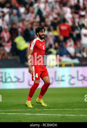 Januar 15, 2019: Mohammed Saleh von Palästina in Palästina v Jordanien an der Mohammed Bin Zayed Stadion in Abu Dhabi, Vereinigte Arabische Emirate, AFC Asian Cup, asiatische Fußball-Meisterschaft. Ulrik Pedersen/CSM. Stockfoto