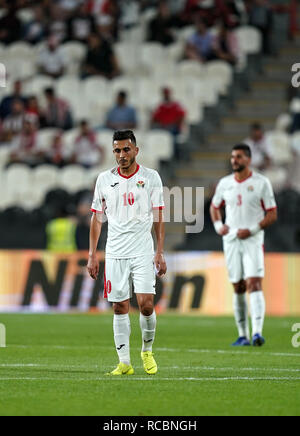 15. Januar 2019, Mohammed Bin Zayed Stadion, Abu Dhabi, Vereinigte Arabische Emirate; AFC Asian Cup Fußball, Palästina und Jordanien; Ahmed Samir von Jordanien Stockfoto