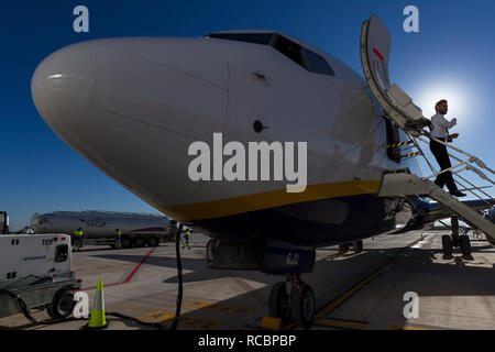 Murcia, Spanien. 15. Januar, 2019. Öffnen und die Ankunft der ersten Flug zum Flughafen © ABEL F. ROS/Alamy leben Nachrichten Stockfoto