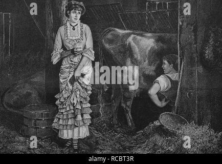 Der erste Tag der Milchdiät, historische Gravuren, 1883 Stockfoto