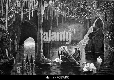 Die Blaue Grotte in Linderhof Castle, Bavaria, Germany, historische Gravuren, 1888 Stockfoto