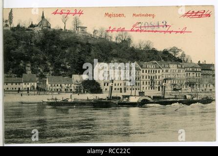 12034 - Meißen-1910-Zwettl-Elbe mit Schlepper - Stockfoto