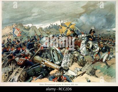 Die Schlacht von Borodino am 26. August 1812. Dritte Französische Attak. Museum: Zustand Borodino Krieg und Geschichte Museum, Moskau. Autor: Samokish, Nikolai Semyonovich. Stockfoto