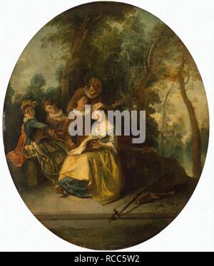 Konzert im Park. Museum: Staatliche Eremitage, St. Petersburg. Autor: LANCRET, Nicolas. Stockfoto