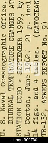 . Tageszeitliche Temperaturveränderungen im Ocean Station Echo-September 1959. Temperatur; Ozeanographie. 0) (U Eh ft = 3 0 0) Â" p • H+&gt; S. W01 1t, a h c o^8-a-lA th a&gt;-d 0) iH. Bitte beachten Sie, dass diese Bilder sind von der gescannten Seite Bilder, die digital für die Lesbarkeit verbessert haben mögen - Färbung und Aussehen dieser Abbildungen können nicht perfekt dem Original ähneln. extrahiert. Corton, Edward L; in den Vereinigten Staaten. Naval ozeanographische Büro. Washington: US Naval Oceanographic Office Stockfoto