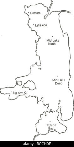 . Verbreitung und Häufigkeit von Zooplankton und Mysis relicta in Flathead Lake. Mysis relicta; Zooplankton. w Abbildung 0. Karte von Flathead Lake, primäre Beprobungsstationen. w. Bitte beachten Sie, dass diese Bilder sind von der gescannten Seite Bilder, die digital für die Lesbarkeit verbessert haben mögen - Färbung und Aussehen dieser Abbildungen können nicht perfekt dem Original ähneln. extrahiert. Spencer, Craig Nelson; Flathead Lake Biologische Station; Montana. Abteilung der Fische, Tierwelt, und Parks. Polson, MT: Flathead Lake biologische Station, Universität von Montana Stockfoto