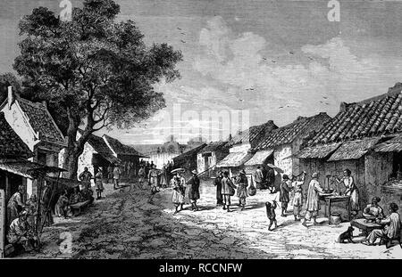 Hauptstraße in Hue, ehemalige Königreich Annam, jetzt Vietnam, historische Illustration, Holzschnitt, ca. 1888 Stockfoto