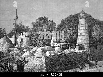 Islamischen Friedhof in Khiva, Xiva, einer Oasenstadt im Nordwesten Usbekistans, historische Illustration, Holzschnitt, ca. 1888 Stockfoto