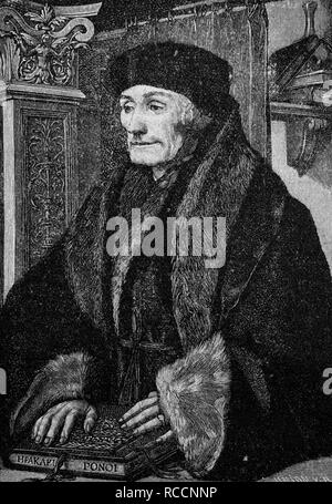 Desiderius Erasmus Roterodamus, auch als Erasmus von Rotterdam bekannt, etwa 1467 - 1536, einem wichtigen niederländischen Gelehrten der Europäischen Stockfoto