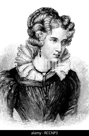 Annette von Droste-Huelshoff, 1797-1848, im Alter von 32, ein deutscher Schriftsteller, historische Holzstich um 1897 Stockfoto