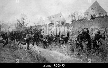 Sturm der Garde bei Le Bourget, Frankreich, 1870, historische Holzstich, ca. 1897 Stockfoto