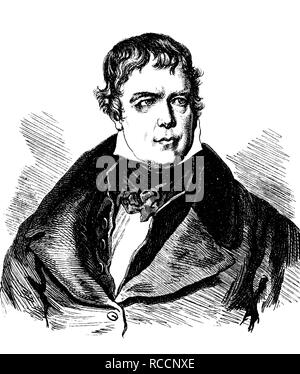 Sir Walter Scott, 1. Baronet von Abbotsford, 1771-1832, ein schottischer Dichter und Schriftsteller, historische Holzstich ca. 1888 Stockfoto