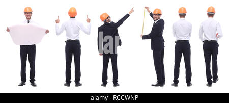 Panorama Foto Collage von qualifizierten Architekten isoliert auf weißem Stockfoto