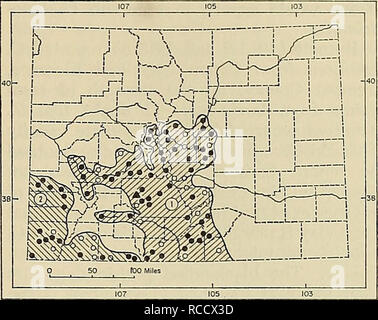 . Verteilung der Säugetiere in Colorado. Säugetiere. 1972 ARMSTRONG: COLORADAN SÄUGETIERE 139, bewohnt von Cynomys leucurus weiter im Norden. Cynomys gunnisoni ist die kleinste der Colo-radan Präriehunde. Oberflächlich, Gunnison prairie dog und die White-tailed prairie dog sind ähnlich, aber sie unterscheiden sich in Größe, Farbe und kranial Details, sowie in Habitat preferences und Details der sozialen Organisation (siehe Lechleitner, 1969). Burnett und McCampell (1926 a) Die natürlichen Geschichte der Südwestlichen Unterart besprochen, C g. zuniensis. Longhurst (1944) studierte Ökologie der nominieren r Stockfoto