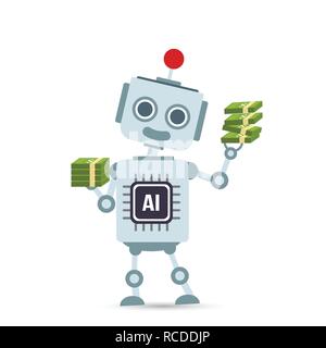 AI Künstliche Intelligenz Roboter cartoon Geldhaltung design Element vector eps Abbildung 10 Stock Vektor