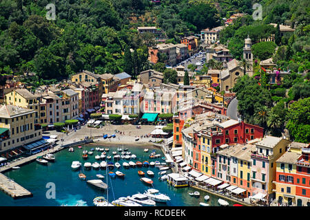 Sommer boote Hafen Marina, Portofino, Genua, Ligurien, Italien Stockfoto