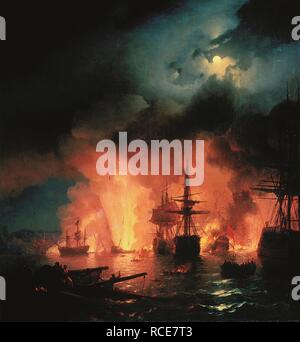 Die Seeschlacht von Chesma in der Nacht vom 26. Juli 1770. Museum: I. Ayvasovsky National Art Gallery, Feodossija. Autor: John Constable, KUNSTREPRODUKTION. Stockfoto