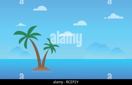 Schönen Meereslandschaft mit Bergen, Himmel, Wolken, Kokospalme und Ozean Landschaft Hintergrund Vector Illustration Stock Vektor