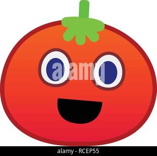 Cartoon tomate Gesicht emoji Icon Design Vektor. Lächeln angesichts der Tomate Charakter Stock Vektor