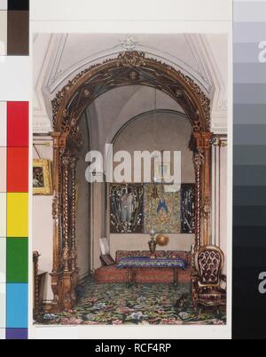 Innenräume des Winter Palace. Die Nische der Studie von Grand Prince Nicholas Nicolaievich. Museum: Staatliche Eremitage, St. Petersburg. Autor: Konstantin Andreyevich Ukhtomsky. Stockfoto