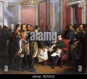 Der Abdankung von Napoleon in Fontainebleau am 11. April 1814. Museum: Musée de l'Histoire de France, Château de Versailles. Autor: BOUCHOT, FRANCOIS. Stockfoto