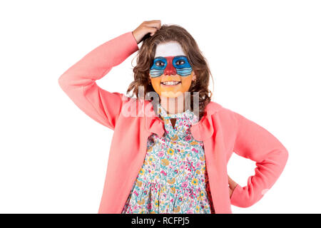 Mädchen mit Tier Gesicht-Lackierung in Weiß isoliert Stockfoto