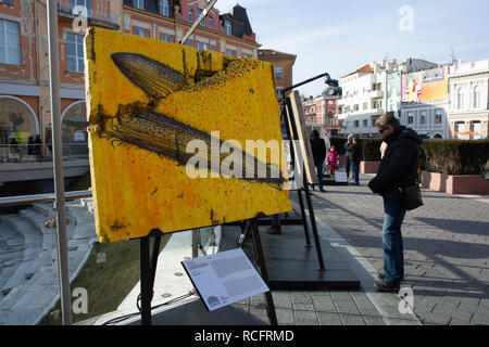 Plovdiv, Bulgarien - Europäische Kulturhauptstadt 2019. Street Art auf ein Segment der Berliner Mauer, outdoor Ausstellung Stockfoto