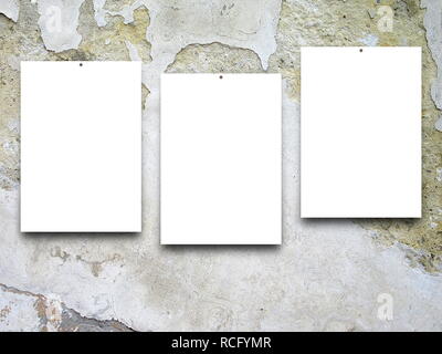 Drei leere Frames auf gerissenen Beton Wand Hintergrund Stockfoto