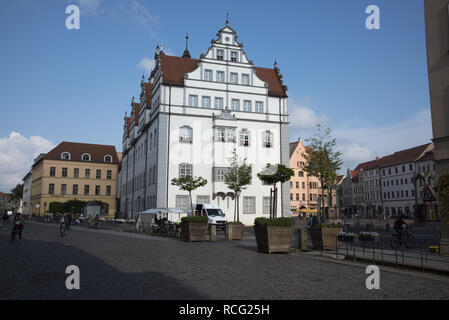 Wittenberg ist eine Stadt mit 50000 Einwohnern und eng mit Martin Luther verknüpft und die protestantische Reformation hier mit der Stadt Halle. Stockfoto