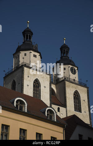 Wittenberg ist eine Stadt mit 50000 Einwohnern eng mit Martin Luther verknüpft und die protestantische Reformation hier Stadt- und Pfarrkirche St. Marien Stockfoto