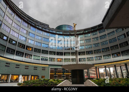 London, England - Januar 2019: Television Centre, Wood Lane, Weiße Stadt (ehemals BBC Television Centre) Stockfoto