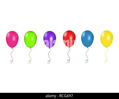 Rosa, Grün und Lila und Rote, blaue und gelbe Luftballons isoliert. Vector Illustration Stock Vektor