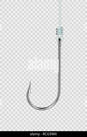 Angeln Haken hängend auf einer Linie auf transparentem Hintergrund isoliert, Seitenansicht mit Platz für Text. Vector Illustration. Stock Vektor